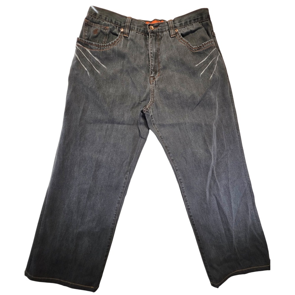 Rocawear Mens Y2K Baggy Wide Leg Jeans Dark Gray Embroidered Pockets 38x27